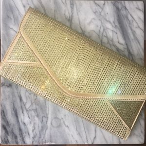 Gold Rhinestone Envelope Clutch